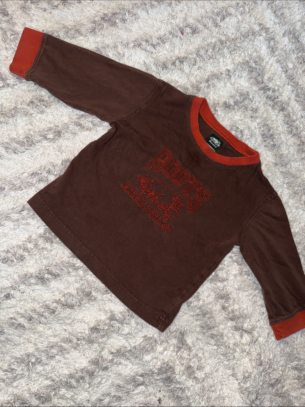 12-18m Vintage Roots Kids Brown Long-Sleeve Shirt with Orange Trim